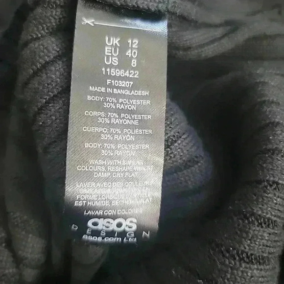 Asos Design Black Sweatheart Shirt Sz 8 Ribbed Knit - Picture 6 of 6